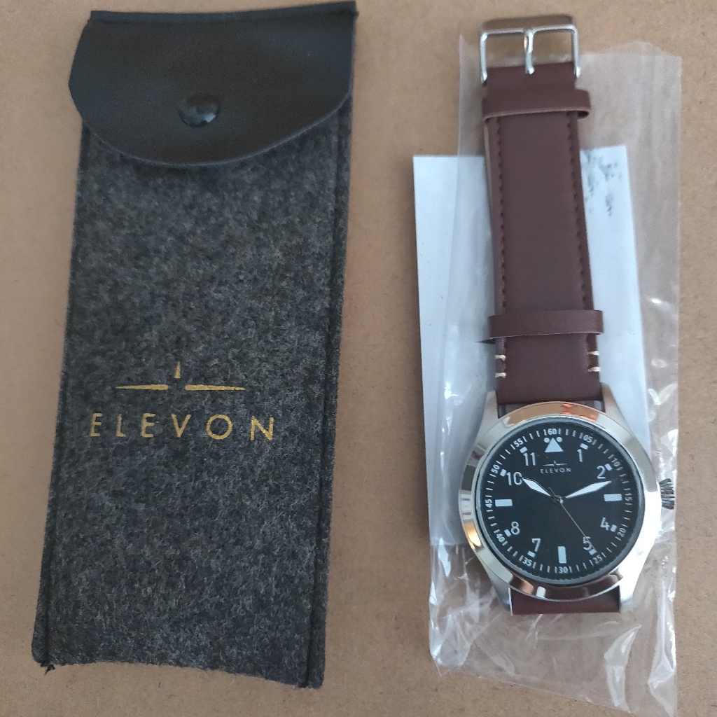 Elevon Black Dial Watch With Brown Strap